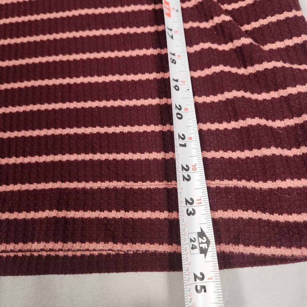 LOFT Women's L Maroon Pink Striped Waffle Knit Hooded Knit Top Hoodie - Picture 6 of 8